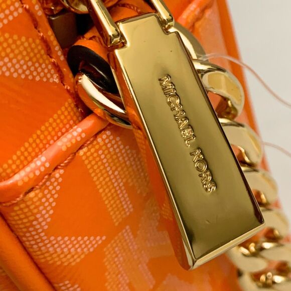 Michael Kors Jet Set Orange MK Logo Crossbody Bag Gold Chain Strap NWT - Picture 11 of 12